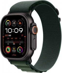 Watch Ultra 2 49mm Black Titanium Case w. Dark Green Alpine Loop (MX4R3)